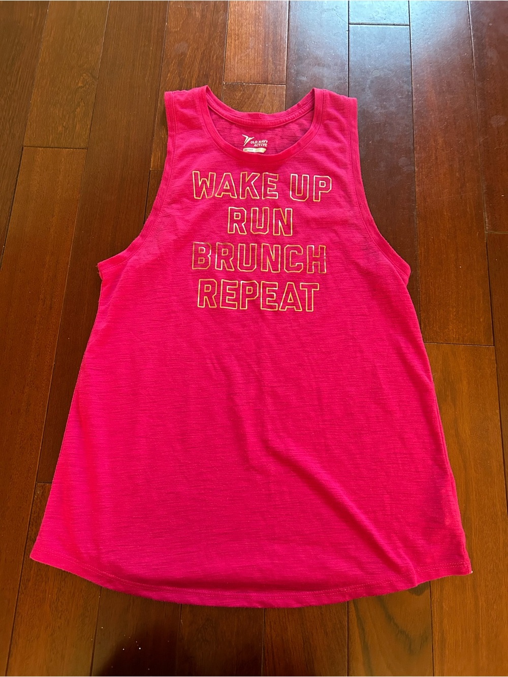 Old Navy Active Hot Pink Tank Top - Wake Up Run Brunch Repeat Gold Graphic Women